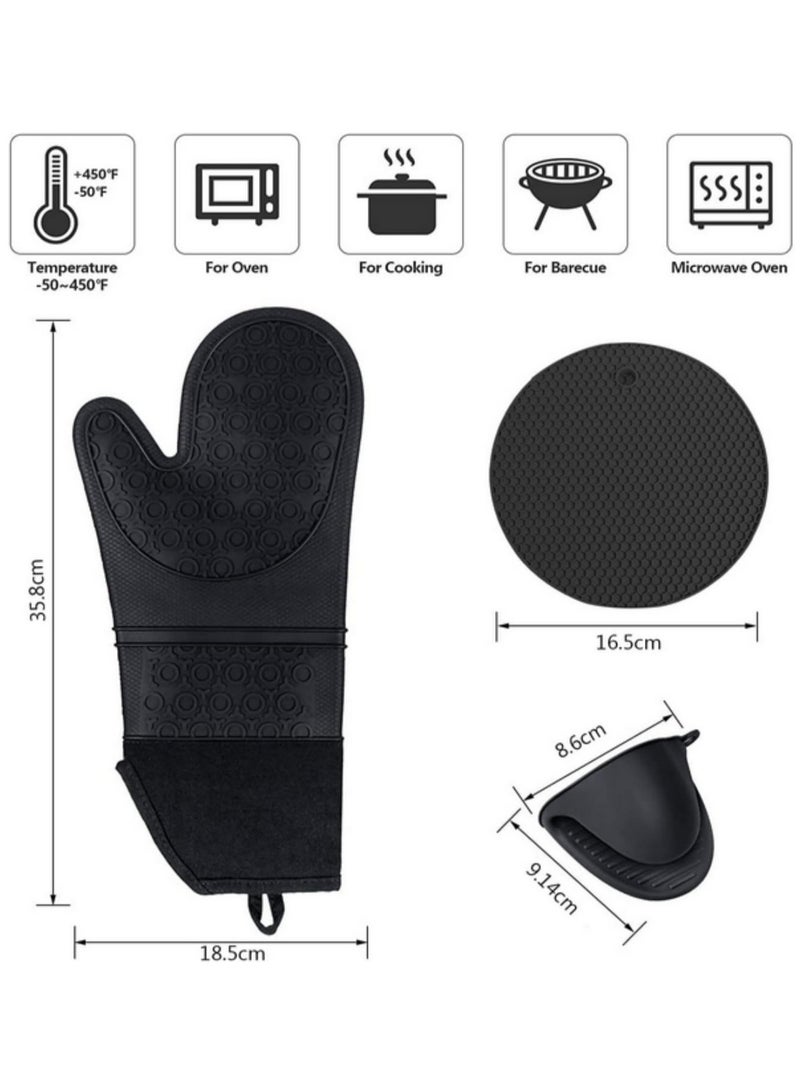6pcs Oven Mitts and Pot Holders Set Heat Resistant Silicone Waterproof Extra Long Oven Gloves with Hot Pads and Mini Oven Mittens for Grilling Baking Cooking Kitchen BBQ Baking Accessories  - Image 2