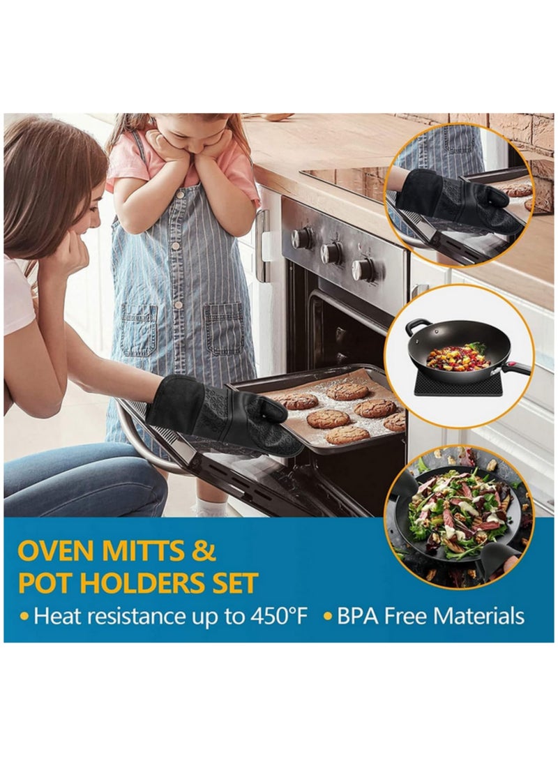 6pcs Oven Mitts and Pot Holders Set Heat Resistant Silicone Waterproof Extra Long Oven Gloves with Hot Pads and Mini Oven Mittens for Grilling Baking Cooking Kitchen BBQ Baking Accessories  - Image 4