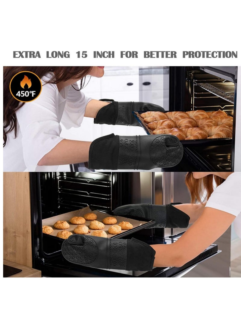 6pcs Oven Mitts and Pot Holders Set Heat Resistant Silicone Waterproof Extra Long Oven Gloves with Hot Pads and Mini Oven Mittens for Grilling Baking Cooking Kitchen BBQ Baking Accessories  - Image 5