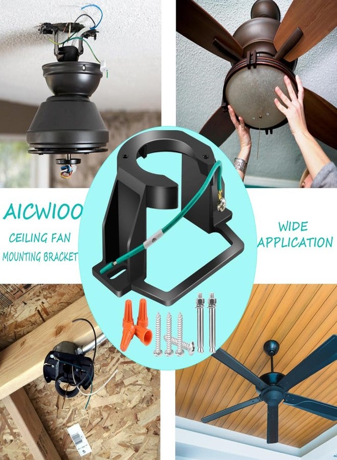 حامل تثبيت مروحة السقف AICWIOO، قطعة واحدة من الألومنيوم المصبوب، حامل مظلة سقف مائل لغرفة المعيشة أو الفناء الخارجي أو الشرفة مع أدوات التثبيت (أسود) - Image 5