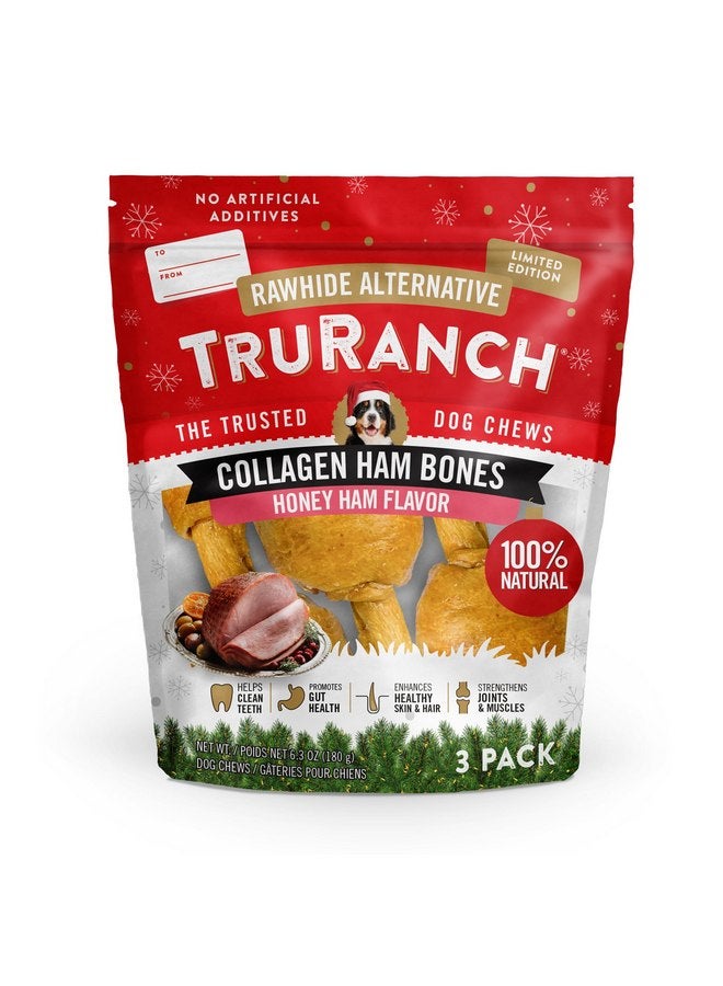 TRURANCH Collagen Drumsticks, Honey Ham, 1 Bag, 3 Count, Holiday Limited Edition, All-Natural Hydrolyzed Collagen, Rawhide Free, Healthy Limited Ingredients, for Small, Medium and Large Dogs - Image 1