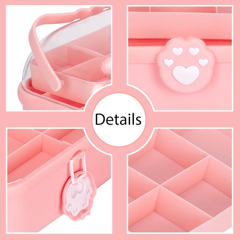 TRADY Hair Accessories Organizer Lockable Storage Box with Handle Portable Storage Container for Girls Hair Pins Ties Bows Clips Barrette Pink - Image 5