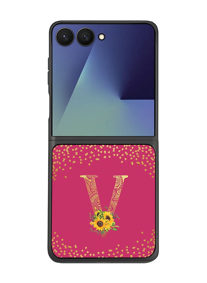 For Samsung Galaxy Z Flip7 Case,Slim fit Camera Protection, Shockproof Thin Phone cover  - Custom Floral Monogram - V ( Deep Pink )