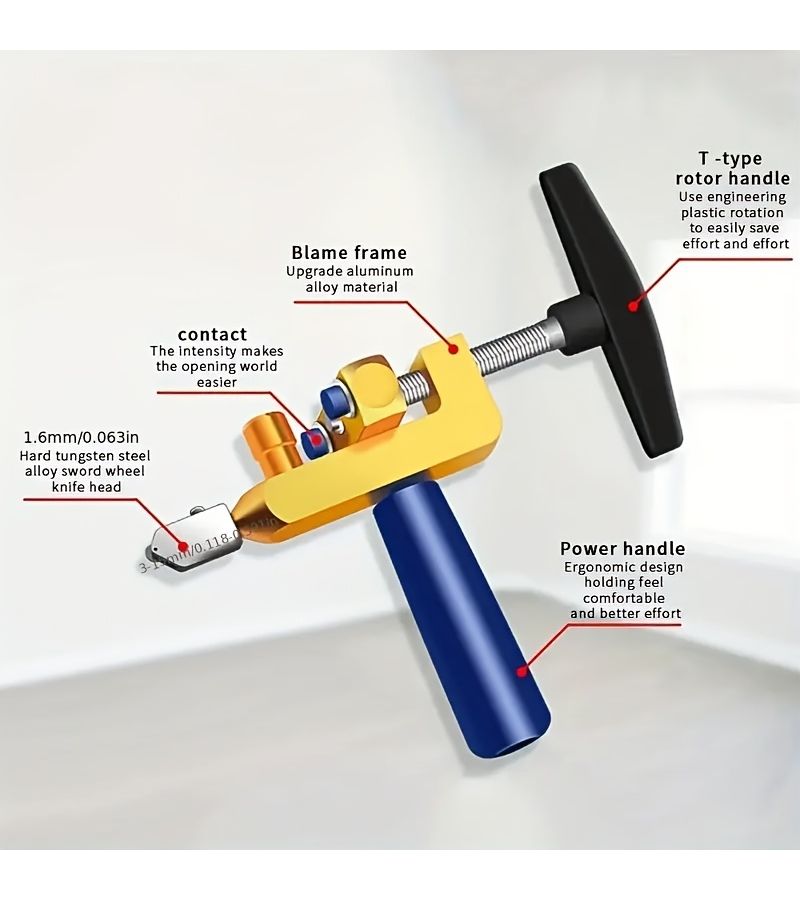 Glass And Tile Cutter 2 In 1 One Set Precision Cutting Tool Durable Metal Alloy Blade For Diy And Pro Projects - Image 3
