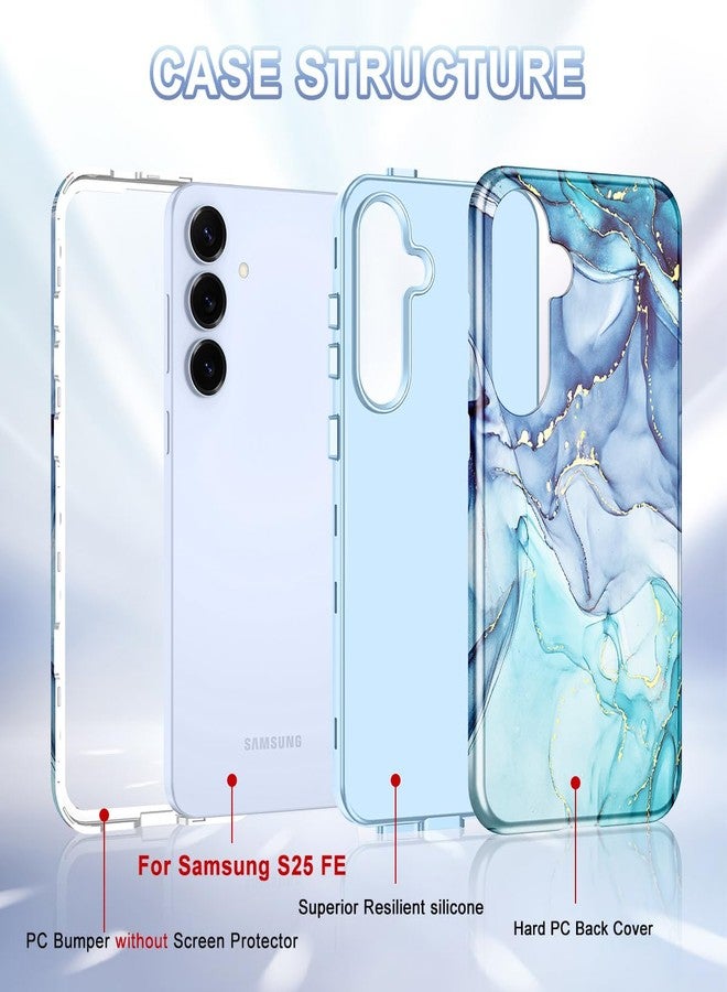 Avocase Compatible with Samsung Galaxy S25 FE Case, Marble Pattern 3 in 1 Heavy Duty Shockproof Full Body Hard PC+Soft Silicone Drop Protective Women Girls Case for Galaxy S25 FE (2025), Blue Cyan - Image 2