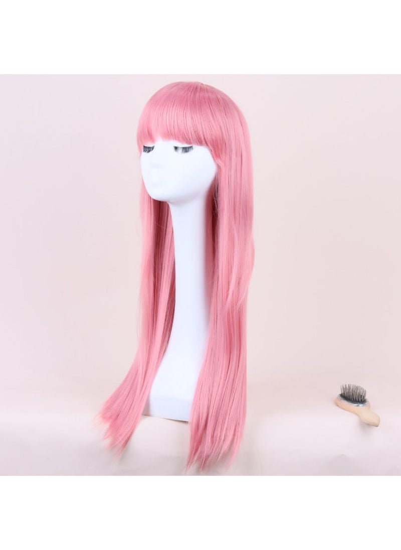 Arabest Popular Japanese and Korean wig female long hair air bangs black long straight natural full head wig set a generation of hair 6003 Qi Bangs Pink 