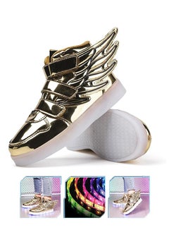 Generic LED Light Up Shoes for Boys Girls Luminous Walking LED Dancing Gold Sneakers with Wings USB Charging (Gold)  - Image 1