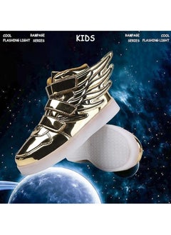 Generic LED Light Up Shoes for Boys Girls Luminous Walking LED Dancing Gold Sneakers with Wings USB Charging (Gold)  - Image 2
