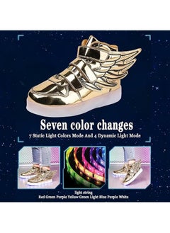 Generic LED Light Up Shoes for Boys Girls Luminous Walking LED Dancing Gold Sneakers with Wings USB Charging (Gold)  - Image 3