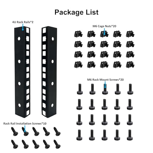 FMUSER 4U Rack Rails with M6 Rack Mount Screws and Cage Nuts Set for DIY Server and Network Switch Racks - Image 2