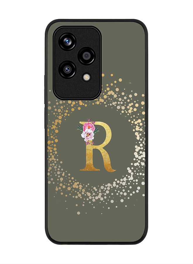 Stylizedd Rugged Black edge case for Honor 200 Lite, Slim fit Case Flexible Cover - Custom Monogram Initial Letter Floral Pattern Alphabet - R (Olive Green ) - Image 1