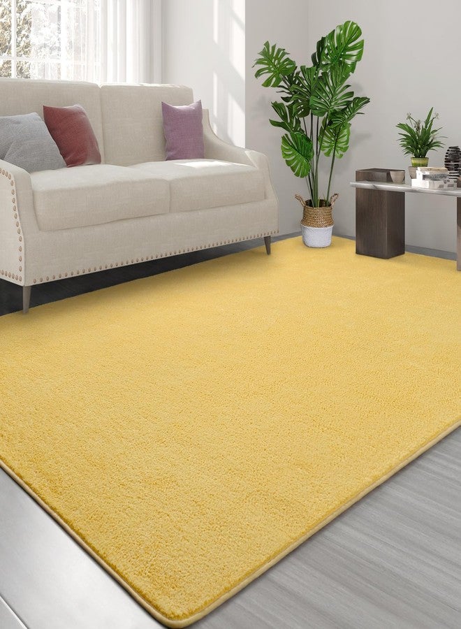 FlyDOIT Area Rugs for Bedroom Living Room, 5x8 Yellow Super Soft Comfy Thickened Memory-Foam Indoor Carpets, Modern Aesthetic Minimalist Carpet for Boys Girls Adults Apartment Nursery Home Décor - Image 3