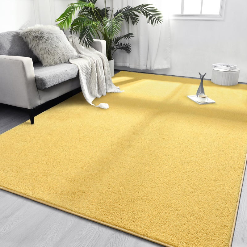 FlyDOIT Area Rugs for Bedroom Living Room, 5x8 Yellow Super Soft Comfy Thickened Memory-Foam Indoor Carpets, Modern Aesthetic Minimalist Carpet for Boys Girls Adults Apartment Nursery Home Décor - Image 1