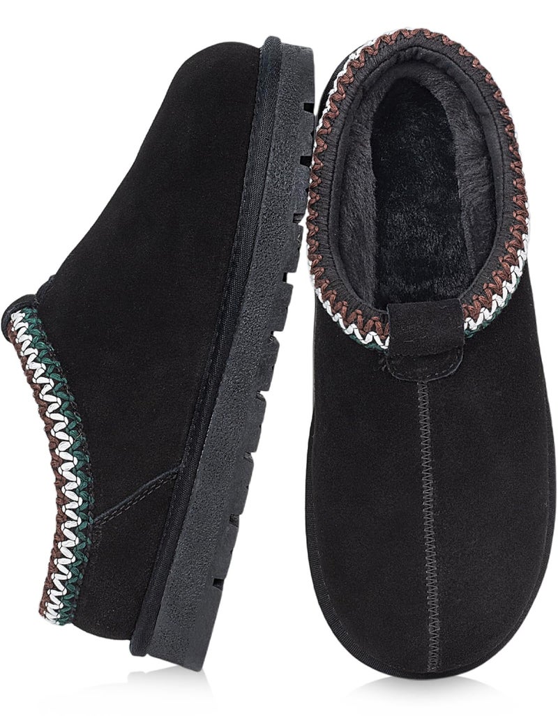 XIXITIAO Slippers for Women Suede Leather Platform Slippers Slip on Cozy Winter Womens House Slippers for Indoor Outdoor, pantuflas para mujer, Size 7(Black) - Image 1