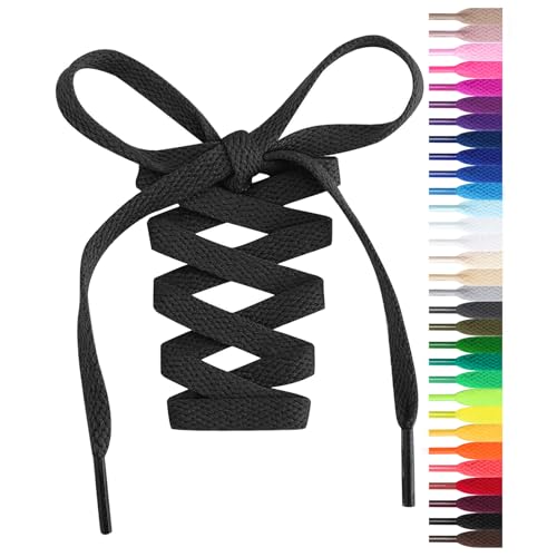 Handshop Flat Shoelaces 5/16" - Shoe Laces Replacements For Sneakers and Athletic Shoes Black 72 inch (182cm) [2 Pairs] - Image 1