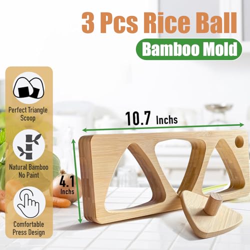Tuiiopoli Onigiri Bamboo Rice Ball Mold Set, Come With Press Plate Triangle Sushi Mold for Japanese. Musubi Wooden Classic Maker Kids Lunch Bento Picnic Family Home DIY (Large Size) - Image 2