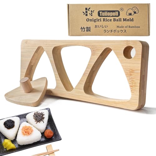 Tuiiopoli Onigiri Bamboo Rice Ball Mold Set, Come With Press Plate Triangle Sushi Mold for Japanese. Musubi Wooden Classic Maker Kids Lunch Bento Picnic Family Home DIY (Large Size) - Image 1