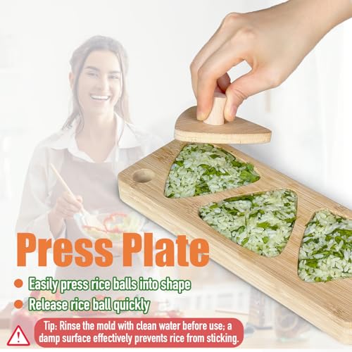 Tuiiopoli Onigiri Bamboo Rice Ball Mold Set, Come With Press Plate Triangle Sushi Mold for Japanese. Musubi Wooden Classic Maker Kids Lunch Bento Picnic Family Home DIY (Large Size) - Image 5