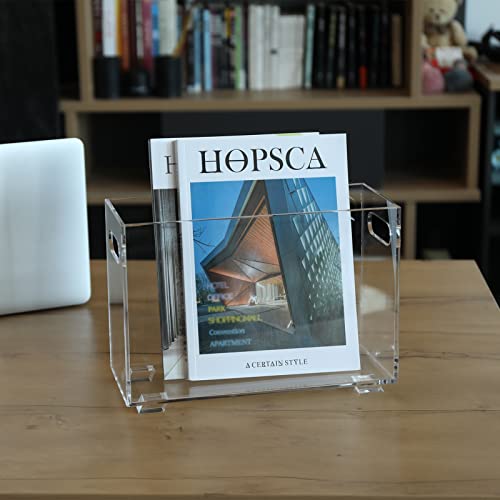XOHYW Crystal Clear Acrylic Magazine Holder,Space Saving Magazine Rack, Book Basket, Storage Organizer Bin for Living Room, Bathroom, Home Office, Newspapers - Image 4