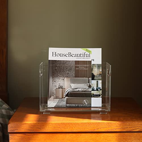 XOHYW Crystal Clear Acrylic Magazine Holder,Space Saving Magazine Rack, Book Basket, Storage Organizer Bin for Living Room, Bathroom, Home Office, Newspapers - Image 3
