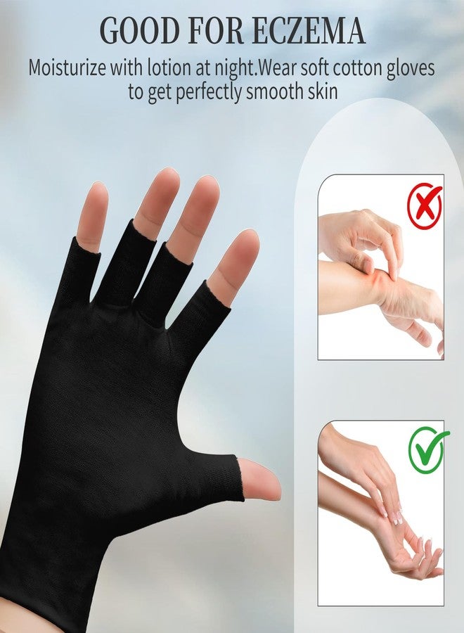 Clofiak 3Pairs Fingerless Cotton Gloves, Black Moisturizing Gloves, Fingerless Cotton Gloves for Eczema, Cut 5 Fingertips Overnight Hydration Fits Most Dry Hands - Image 4