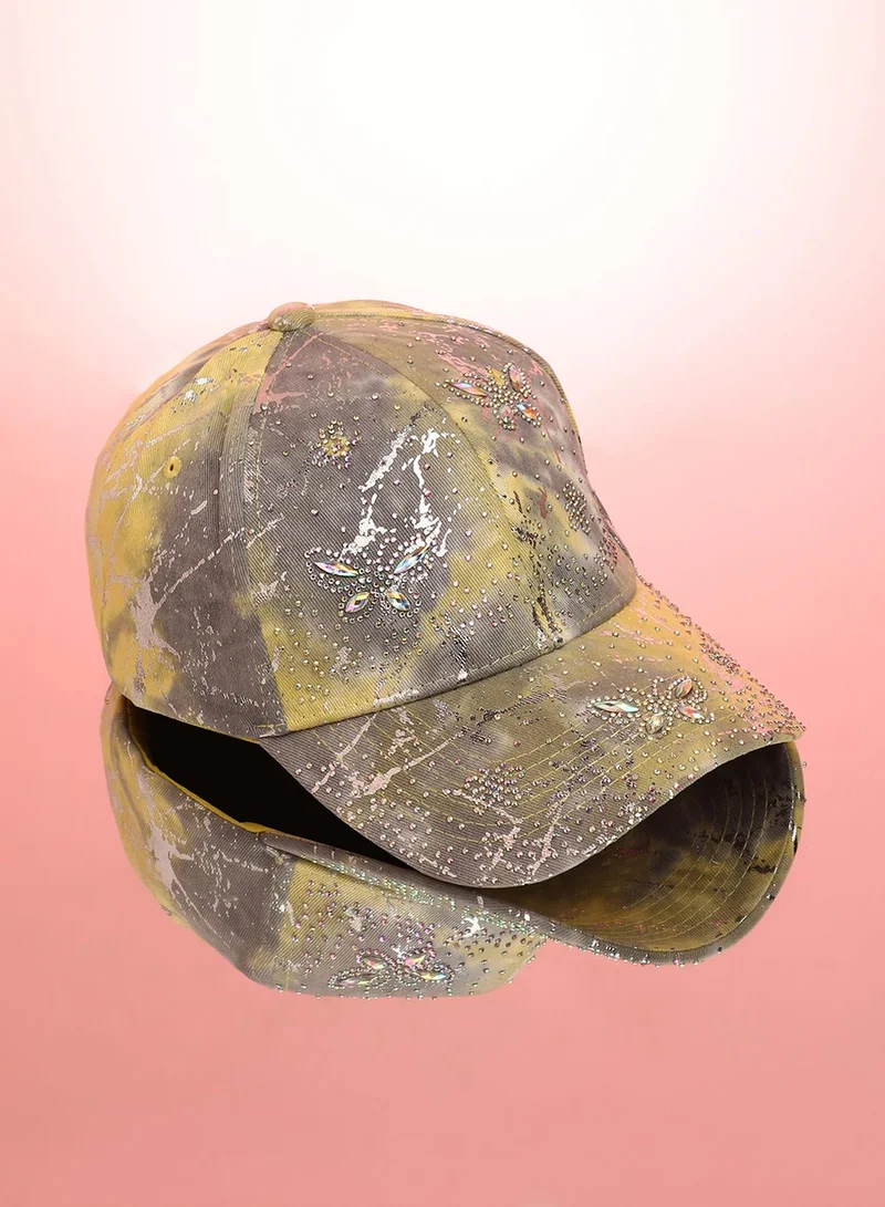 Haute Sauce Studded Ombre Basketball Cap - Ash Grey & Lemon Yellow