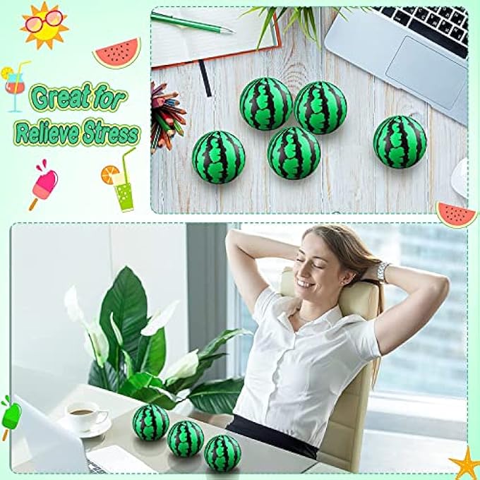 YHRY 12 Pcs Watermelon Stress Balls, Bouncy Balls, 2.5 Inch Mini Foam Balls, Feel Calm and Relax, for Children Adults Stress Relief, Party Supplies, School Carnival Reward, Ball Games - Image 5