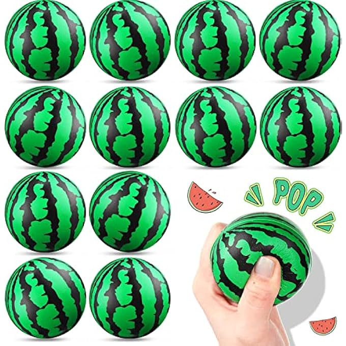 YHRY 12 Pcs Watermelon Stress Balls, Bouncy Balls, 2.5 Inch Mini Foam Balls, Feel Calm and Relax, for Children Adults Stress Relief, Party Supplies, School Carnival Reward, Ball Games - Image 1