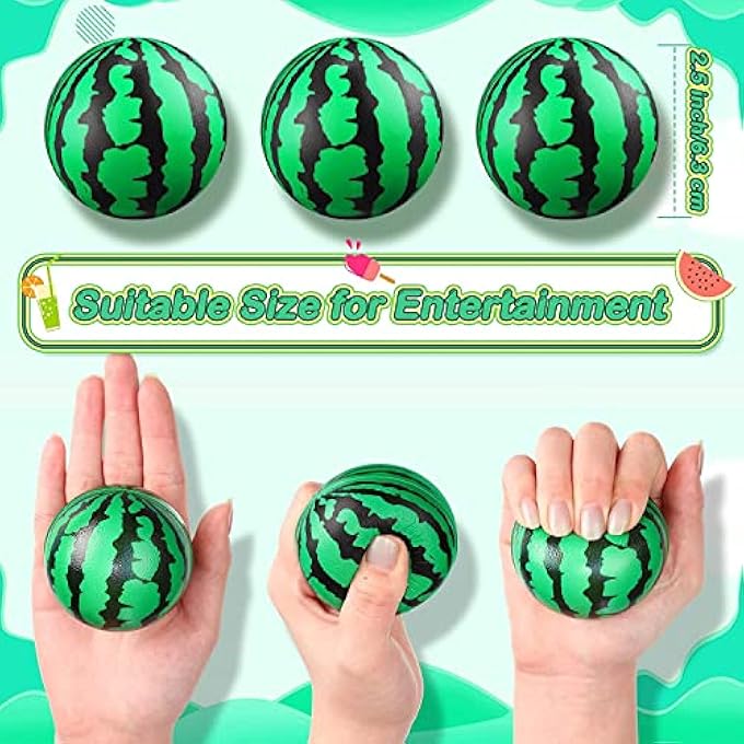 YHRY 12 Pcs Watermelon Stress Balls, Bouncy Balls, 2.5 Inch Mini Foam Balls, Feel Calm and Relax, for Children Adults Stress Relief, Party Supplies, School Carnival Reward, Ball Games - Image 2