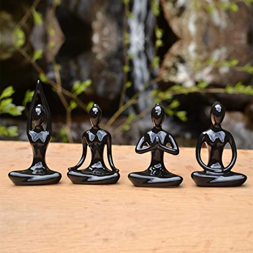 OwMell Lot of 4 Meditation Yoga Pose Statue Figurine Ceramic Yoga Figure Set Decor - Black - Image 3