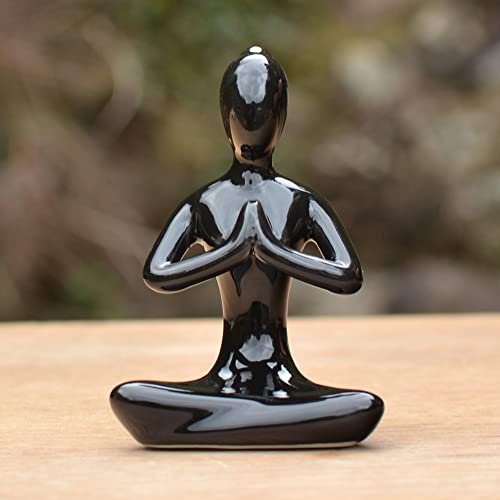 OwMell Lot of 4 Meditation Yoga Pose Statue Figurine Ceramic Yoga Figure Set Decor - Black - Image 5