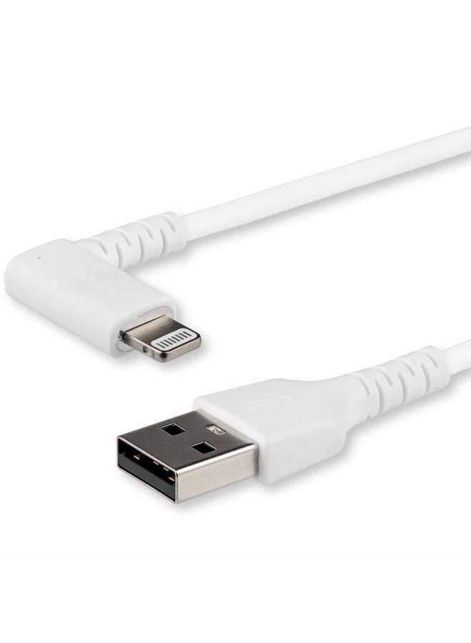 Startech.com 2m USB A to Lightning Cable - Durable 90 Degree Right Angled White USB Type A to Lightning Connector Sync & Charger Cord w/Aramid Fiber Apple MFI Certified iPad iPhone 11 (RUSBLTMM2MWR)  - Image 1