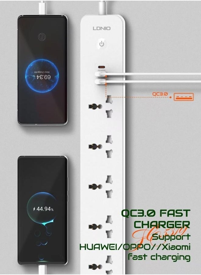 LDNIO شريط تمديد طاقة عالمي بخمسة منافذ مع مقبس تمديد طاقة USB وType C مع سلك طاقة بطول 2 متر  - Image 2
