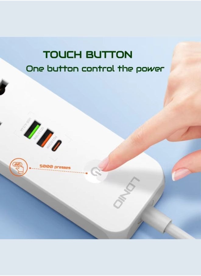Universal  Power Extension strip with 5 Outlet and 38W usb and 20W type c USB Out Put Power extension socket With 2M Power Cord