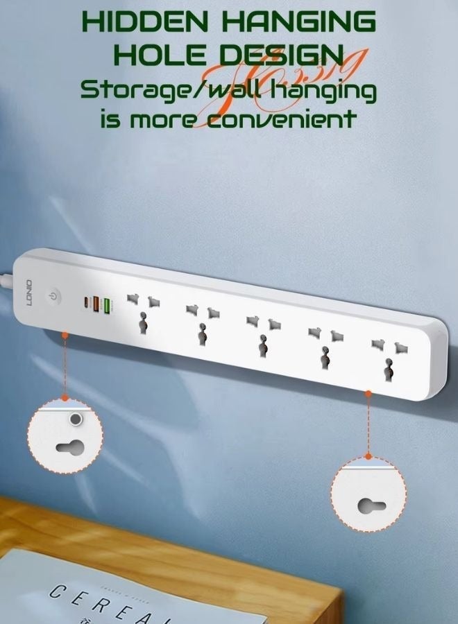 LDNIO Universal  Power Extension strip with 5 Outlet and 38W usb and 20W type c USB Out Put Power extension socket With 2M Power Cord - Image 5