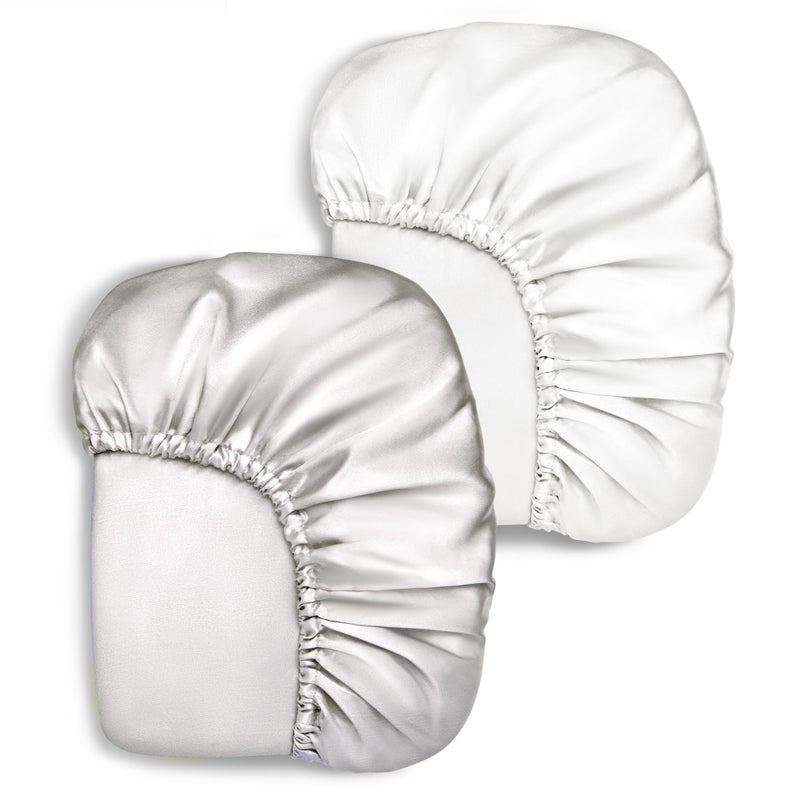 Pro Goleem شراشف برو غوليم ساتين لسرير اللعب القابل للطي 2 حزمة مثالية لشعر الطفل شعور حريري 27x39 بوصة غطاء مرتبة سرير اللعب محمول للجنسين أبيض ورمادي - Image 1