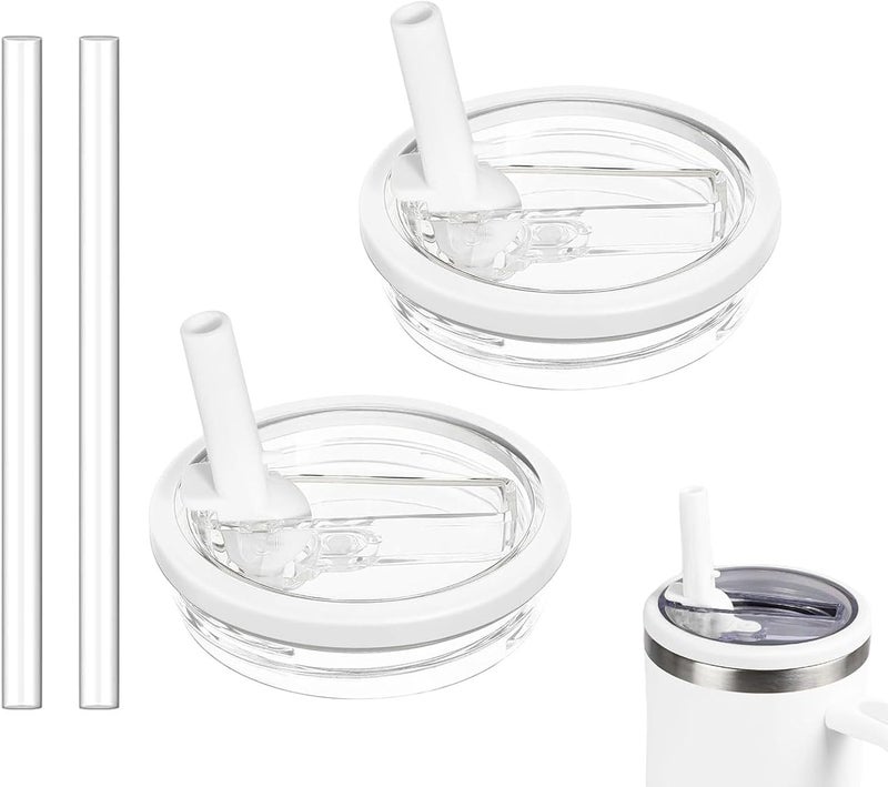 Bnoname 2 Pack 30 oz Tumbler Flip Straw Lid Replacement Compatible for Stanley Quencher, Leak Proof Lid Replacement for 30 OZ Stanley H2.0 FlowState Tumbler,Spill Proof Splash Reusable (White) - Image 1