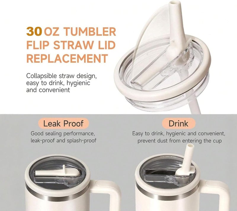 Bnoname 2 Pack 30 oz Tumbler Flip Straw Lid Replacement Compatible for Stanley Quencher, Leak Proof Lid Replacement for 30 OZ Stanley H2.0 FlowState Tumbler,Spill Proof Splash Reusable (White) - Image 5