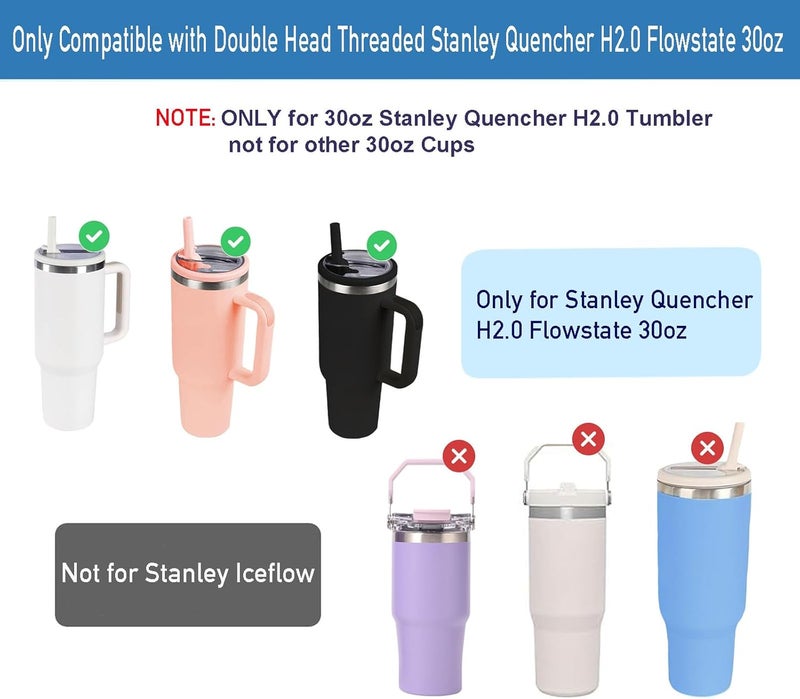 Bnoname 2 Pack 30 oz Tumbler Flip Straw Lid Replacement Compatible for Stanley Quencher, Leak Proof Lid Replacement for 30 OZ Stanley H2.0 FlowState Tumbler,Spill Proof Splash Reusable (White) - Image 3