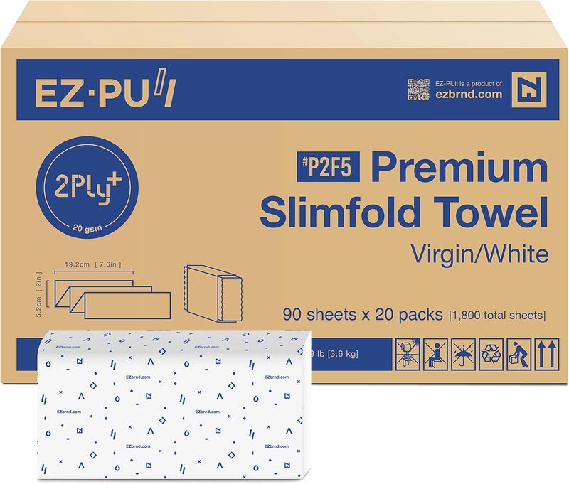 EZPULL EZbrnd Premium Soft 2ply+ SLIMFOLD Paper Towels, 90 sheets x 20 pk, P2F5 (04442) - Image 1