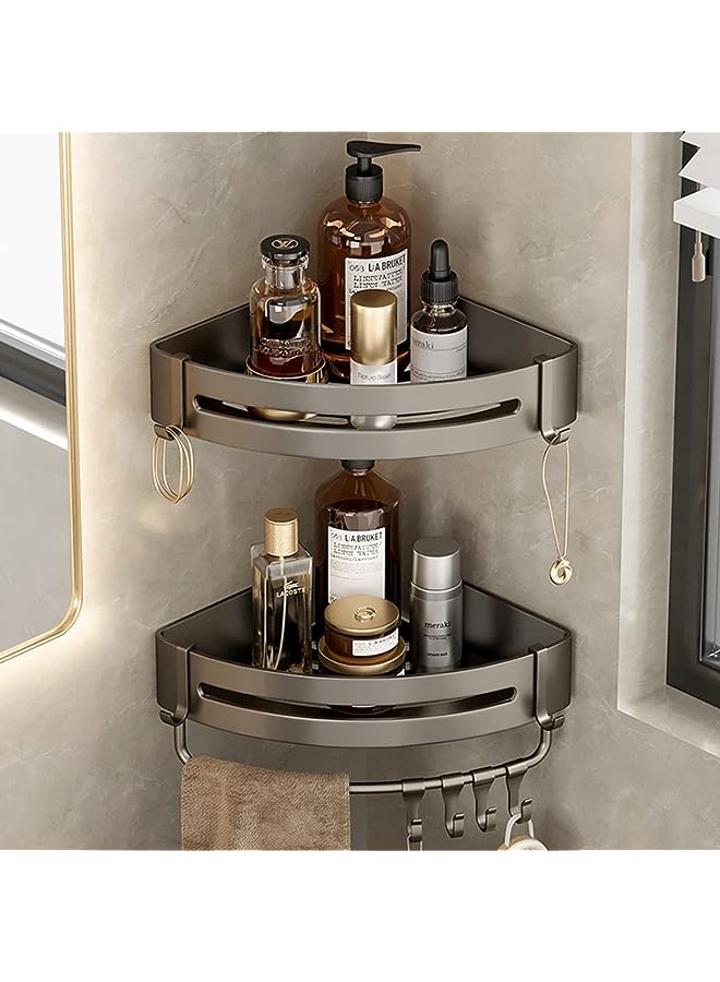 vesus Pack Bathroom Shower Shelves with 8 Hooks &Towel Bar, Corner Shower Caddy Shelf Organizer Rack, Rustproof Bathroom Shower Storage Baskets, Wall Organization Storage Shelves for Bathroom Kitchen Dorm  - Image 1