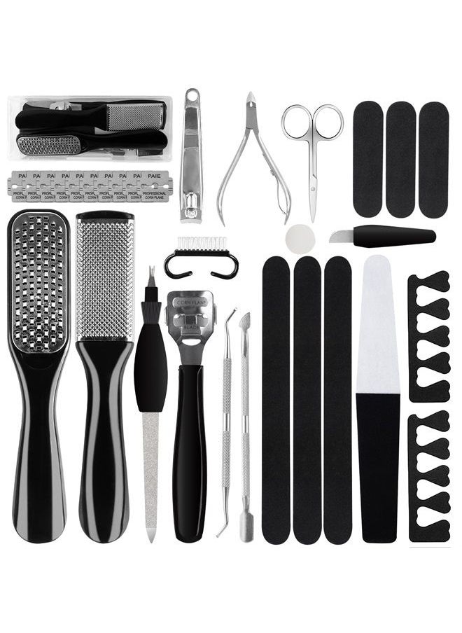 Happy Will - Professional Pedicure Tools Set, 30 in 1 Stainless Steel Pedicure Foot Supplies, Foot Files Kit, Callus Remover, Pedicure Tools for Feet Spa (Black) - Image 1