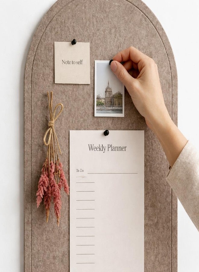 Orelle Arch Felt Bulletin Board | Foldable Peel and Stick Felt Board for Wall | Alternative Cork Board for Office, Vision Board, Kids Art Display | Arched Wall Decor | 23 x 31”| Mocha - Image 3