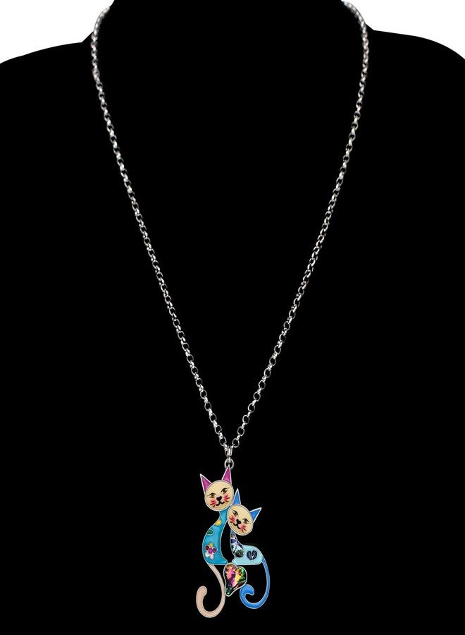 BONSNY Valentine's Day Enamel Rhinestone Couples lover Cat Necklaces Pendant for Women Jewelry - Image 2