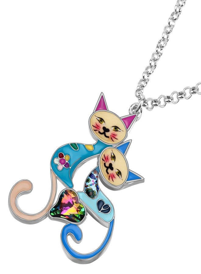 BONSNY Valentine's Day Enamel Rhinestone Couples lover Cat Necklaces Pendant for Women Jewelry - Image 3