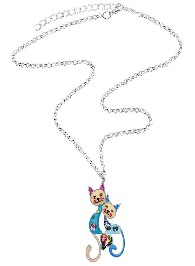 BONSNY Valentine's Day Enamel Rhinestone Couples lover Cat Necklaces Pendant for Women Jewelry - Image 4