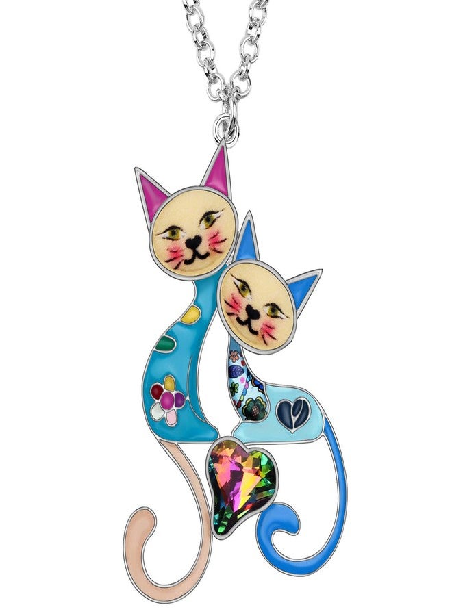 BONSNY Valentine's Day Enamel Rhinestone Couples lover Cat Necklaces Pendant for Women Jewelry - Image 1