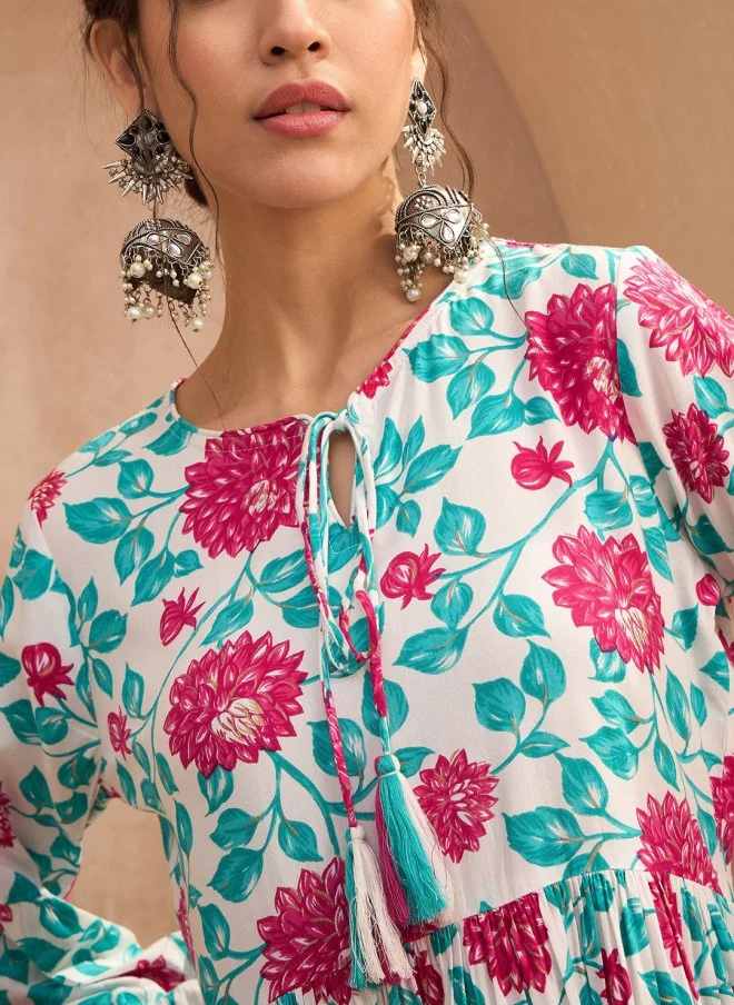 SASSAFRAS Floral Printed A-Line Kurta with Trouser for Women