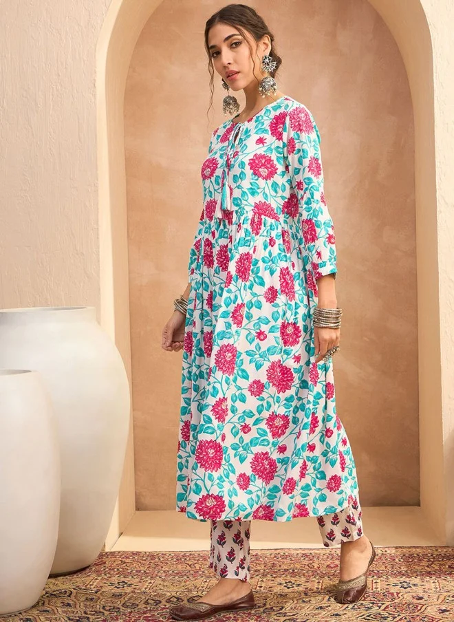SASSAFRAS Floral Printed A-Line Kurta with Trouser for Women