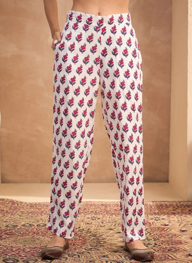 SASSAFRAS Floral Printed A-Line Kurta with Trouser for Women